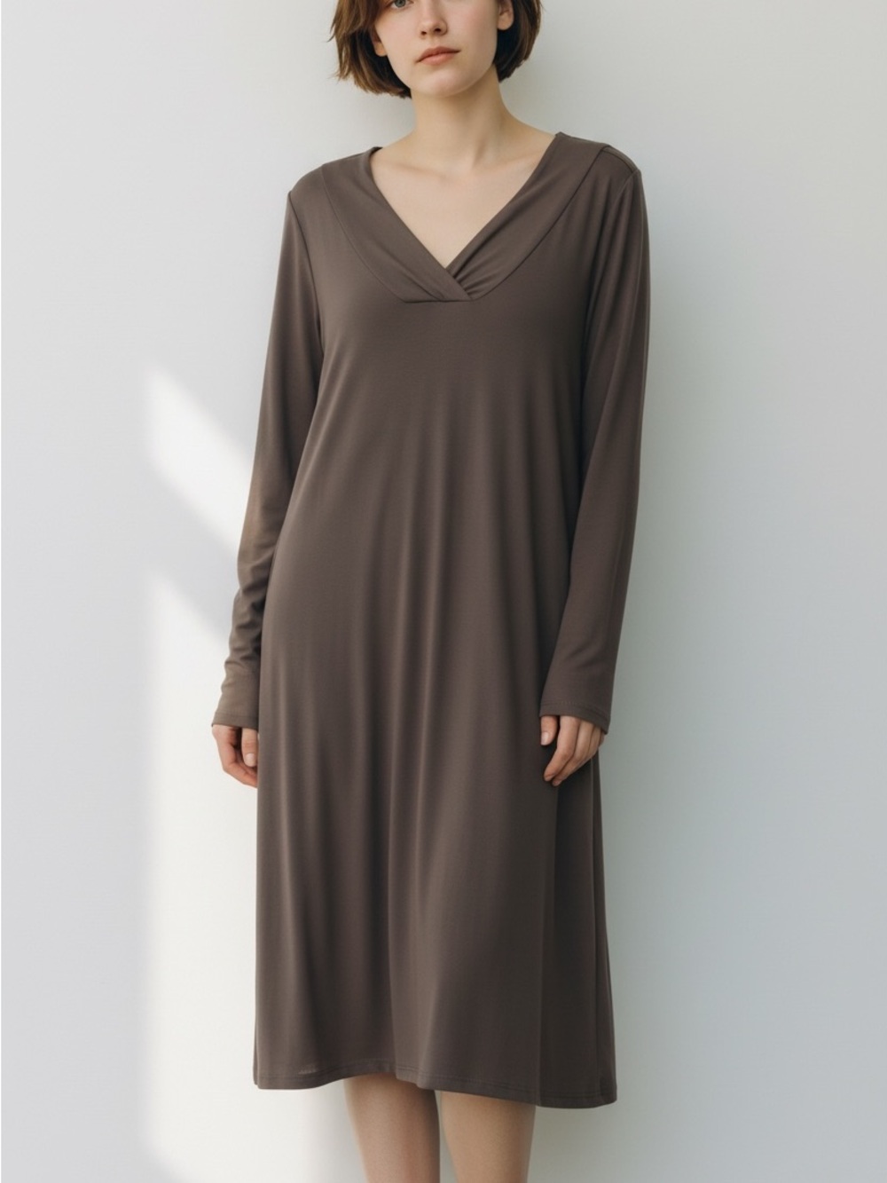 Eileen Fisher Espresso Jersey Knit Midi Dress